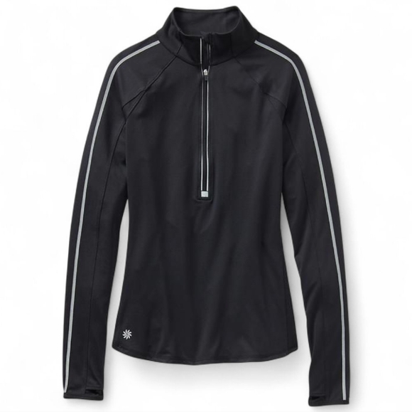 Athleta Tops - Athleta Running Wild Taped Half Zip Pullover Black Size Large